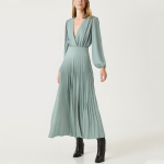 Autumn pleated V-neck women's long sleeve dress