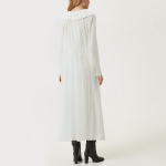 White fashionable pleated women's long-sleeved dress