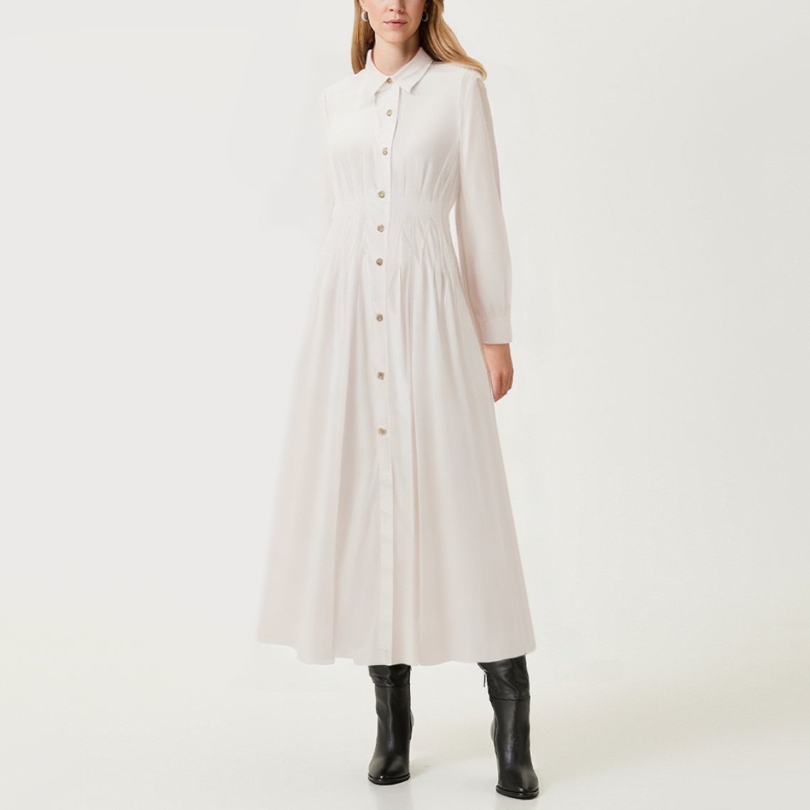 Temperament versatile lapel women's long-sleeved dress