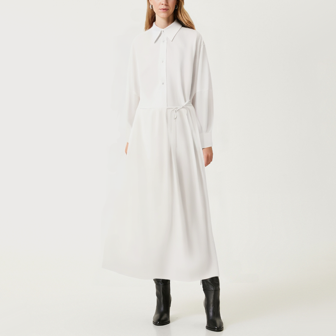 White versatile asymmetrical women's long-sleeved dress