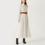 Fashionable pleated lapel women's long sleeve dress