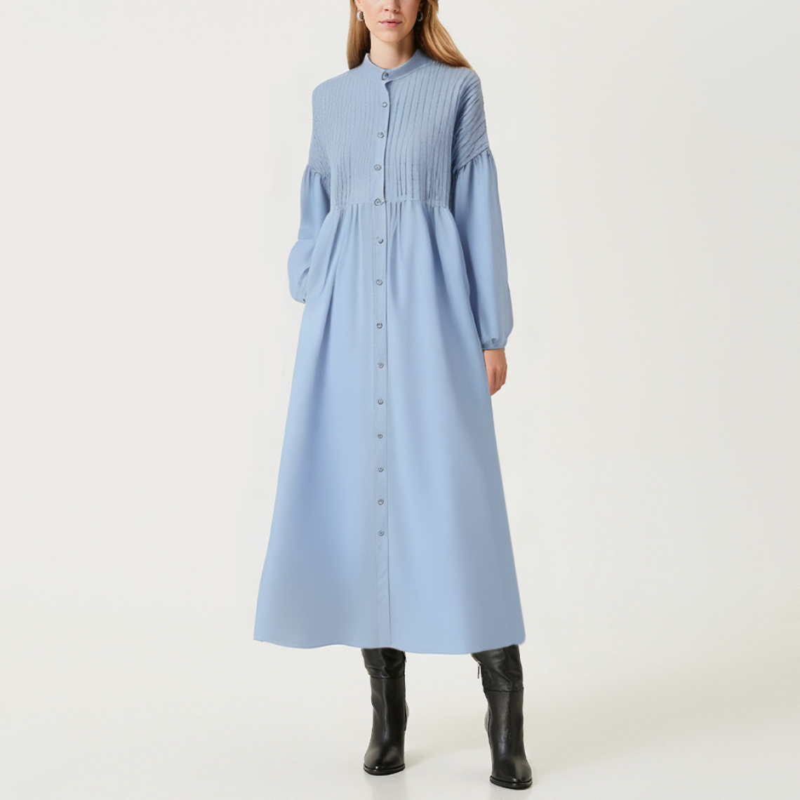 Blue chic loose women's long-sleeved dress