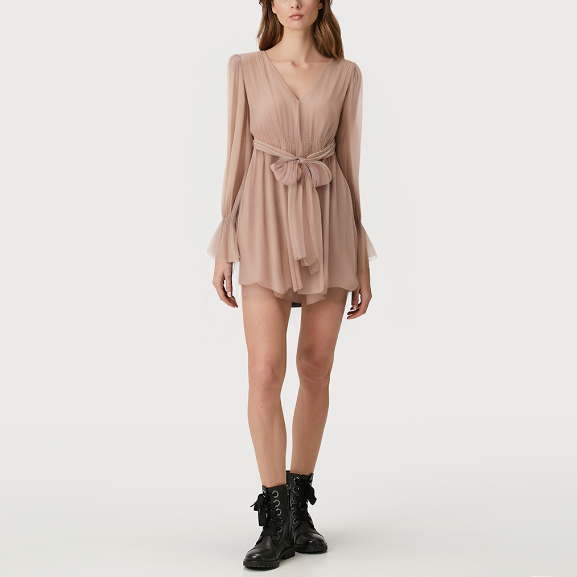 Fashionable V-neck flared women's long-sleeved dress