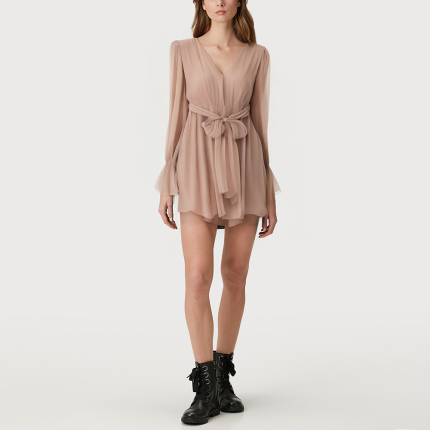 Fashionable V-neck flared women's long-sleeved dress