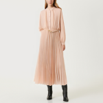 Pink fashion pleated women's long sleeve dress