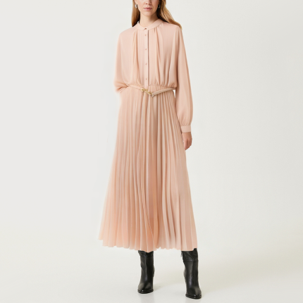 Pink fashion pleated women's long sleeve dress