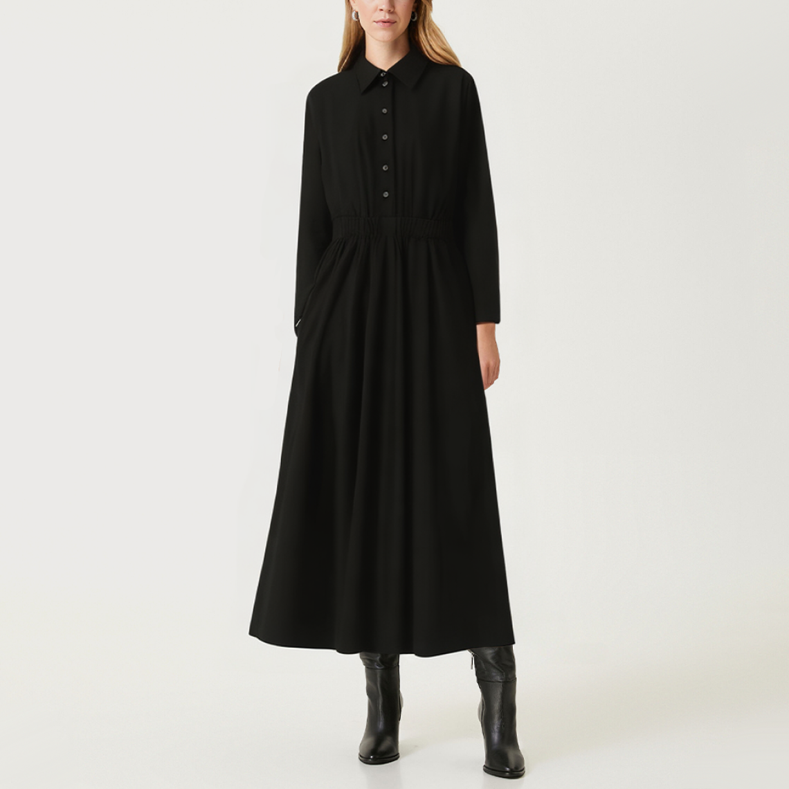Black vintage breathable women's long-sleeved dress