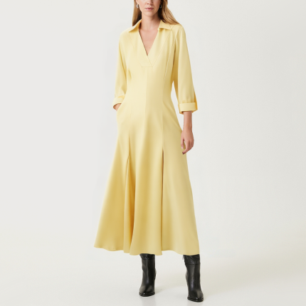 Yellow simple V-neck women's long-sleeved dress