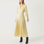 Yellow simple V-neck women's long-sleeved dress