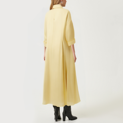 Yellow simple V-neck women's long-sleeved dress