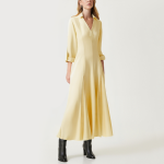 Yellow simple V-neck women's long-sleeved dress