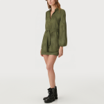 Green embroidered women's long sleeve dress