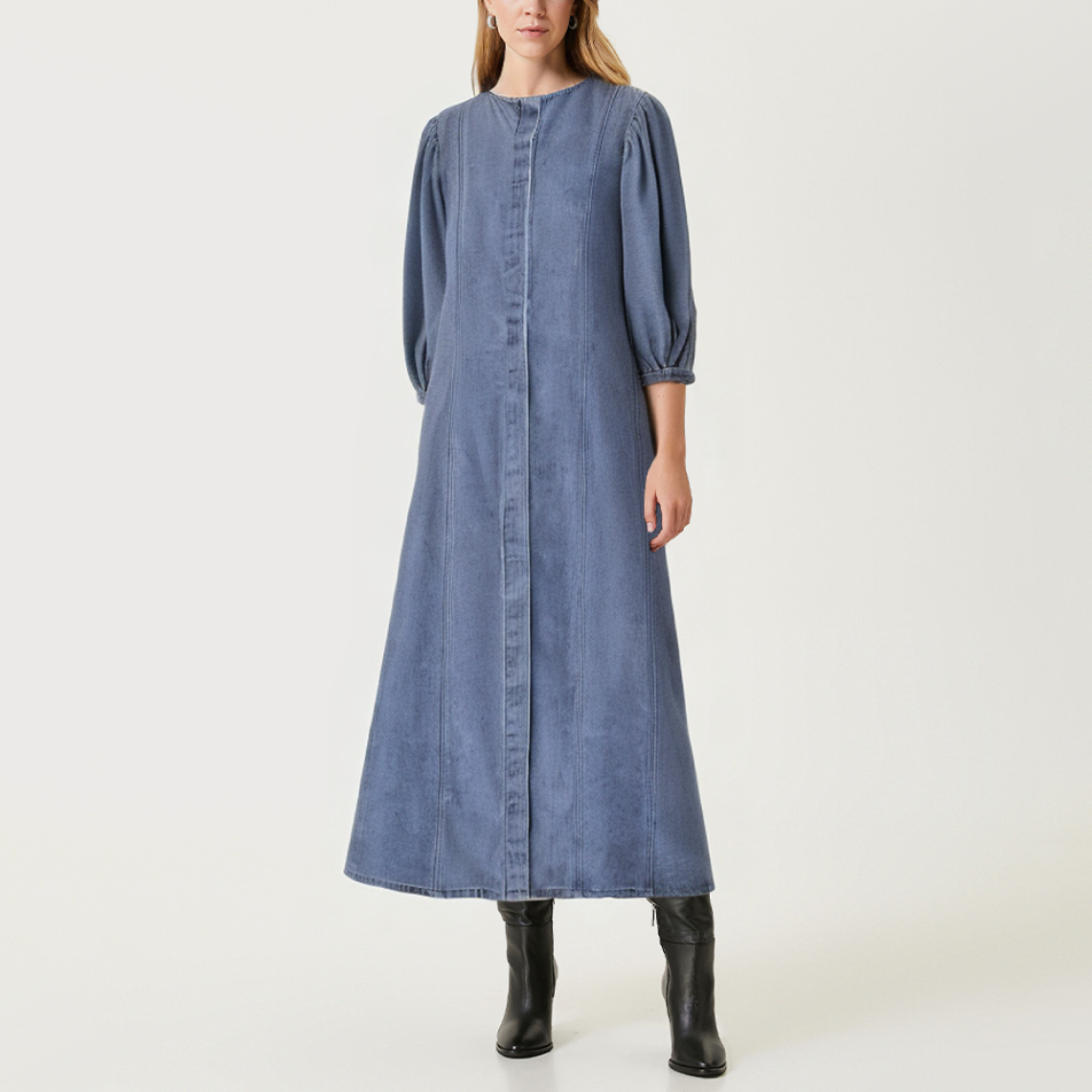 Temperament versatile denim women's long-sleeved dress