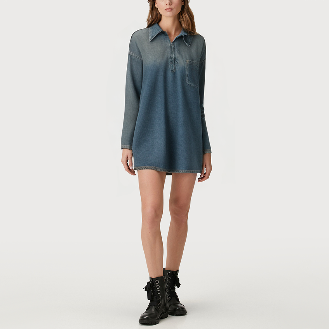 Gradient denim women's long-sleeved dress