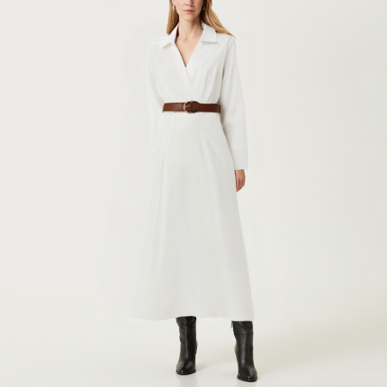 White simple satin texture women's long-sleeved dress