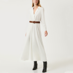 White simple satin texture women's long-sleeved dress