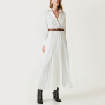 White simple satin texture women's long-sleeved dress