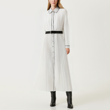 Pleated single-breasted women's long-sleeved dress