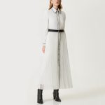 Pleated single-breasted women's long-sleeved dress