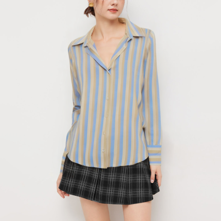 Fashion striped lapel women's long-sleeved shirt