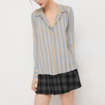 Fashion striped lapel women's long-sleeved shirt