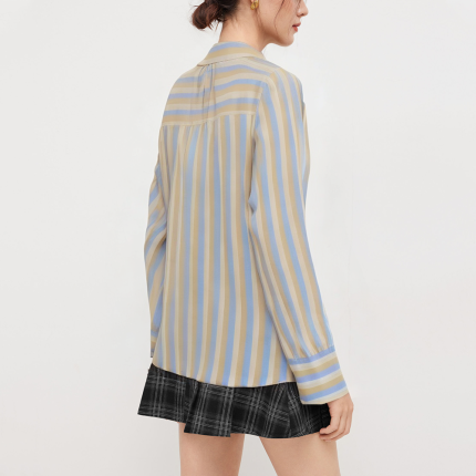 Fashion striped lapel women's long-sleeved shirt
