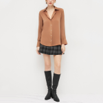 Fashionable satin brown women's long sleeve shirt