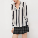 Stripe print satin women's long sleeve shirt
