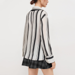 Stripe print satin women's long sleeve shirt