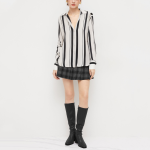 Stripe print satin women's long sleeve shirt