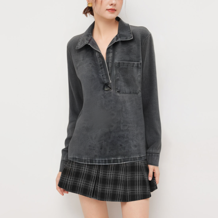 Casual grey denim women's long sleeve shirt