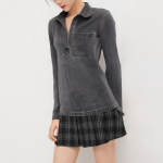 Casual grey denim women's long sleeve shirt