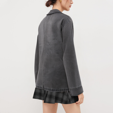 Casual grey denim women's long sleeve shirt