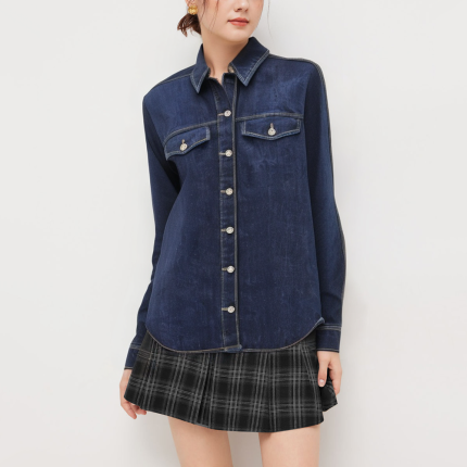 Dark blue vintage denim women's long-sleeved shirt