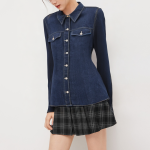 Dark blue vintage denim women's long-sleeved shirt