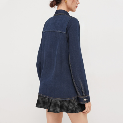 Dark blue vintage denim women's long-sleeved shirt