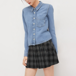 Lapel single-breasted denim women's long-sleeved shirt