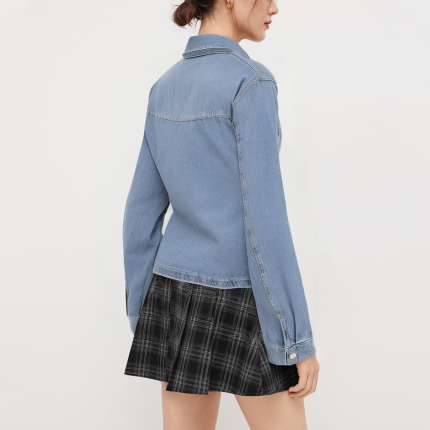 Lapel single-breasted denim women's long-sleeved shirt