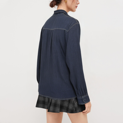 Chic bow denim women's long sleeve shirt