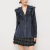 Women's ruffle trim denim long sleeve shirt