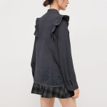 Women's ruffle trim denim long sleeve shirt