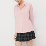 Pink striped casual women's long sleeve shirt