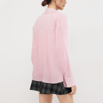 Pink striped casual women's long sleeve shirt