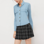 Fashionable women's long-sleeved shirt with flap