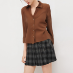 Brown wide sleeve loose women's long sleeve shirt