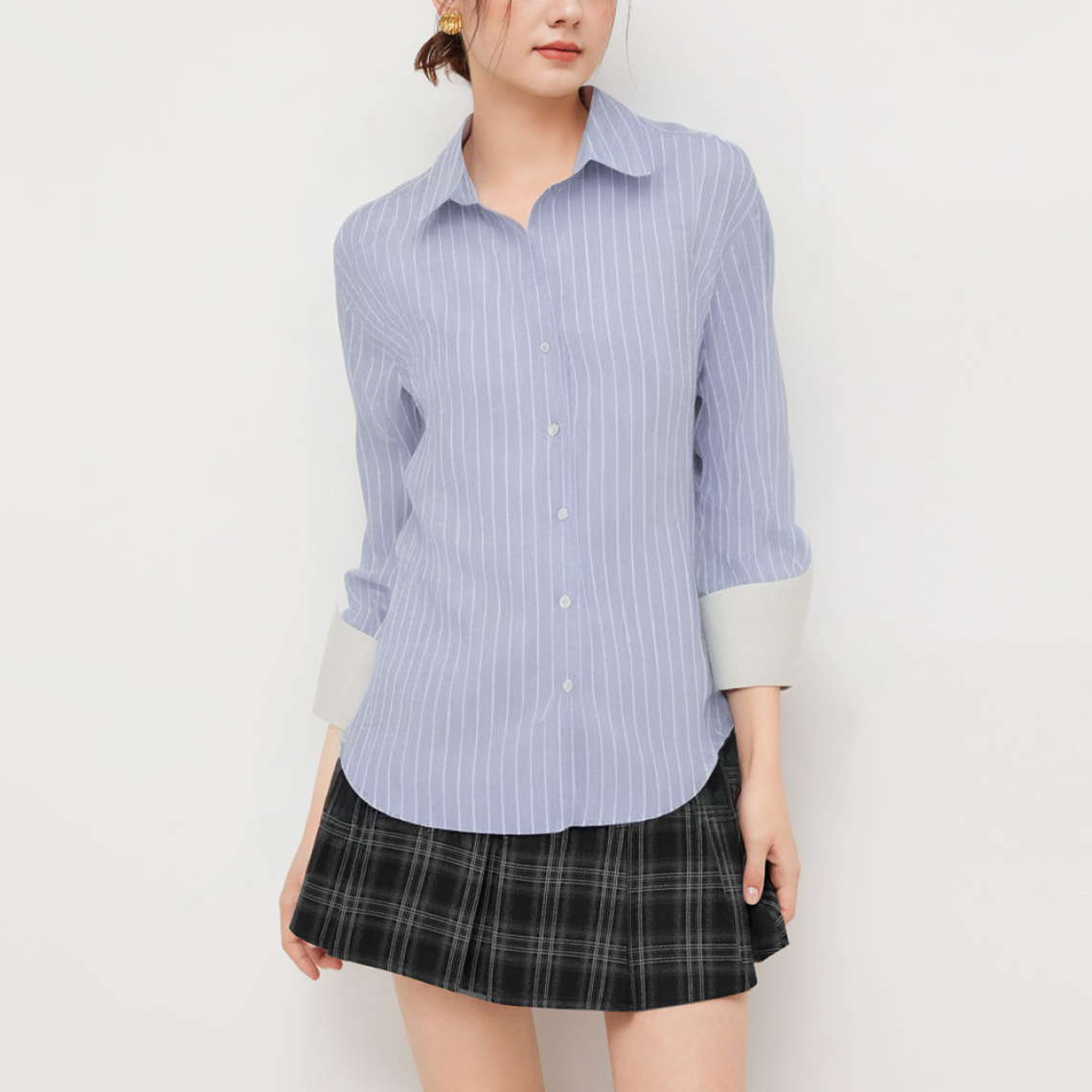 Striped blue fashion women's long sleeve shirt