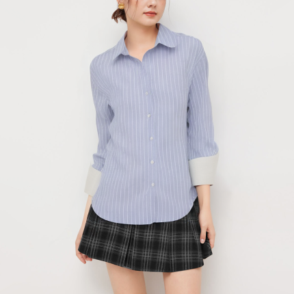 Striped blue fashion women's long sleeve shirt