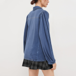 Women's pleated detail denim long sleeve shirt