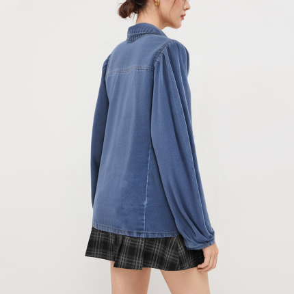 Women's pleated detail denim long sleeve shirt
