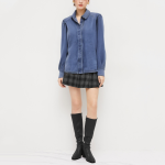 Women's pleated detail denim long sleeve shirt